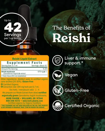 Vista 2 de Herb Pharm Reishi Extracto de hongos Constructor del Sistema Inmune - 1 onza