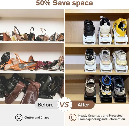 Vista 7 de Organizador de ranuras para zapatos, apiladores de zapatos ajustables, soporte para zapatos de doble piso, zapatero de almacenamiento, ahorro