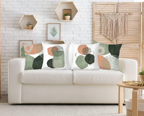 Vista 3 de Juego de 4 fundas de almohada modernas de mediados de siglo de 18 x 18 pulgadas, fundas de almohada geométricas bohemias para sofá al aire libre