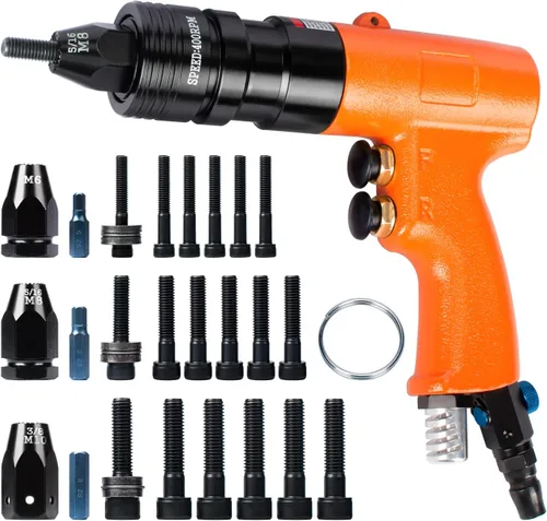 Vista 5 de Kit de herramientas de tuerca de remache de aire, pistola de remache neumática con mandriles de 1/4", 5/16" y 3/8