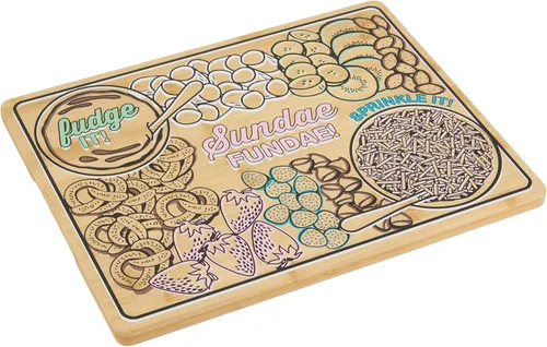 Vista 2 de Farberware Sundae - Tabla de cortar con asas empotradas, tabla de cortar reversible para entretenimiento y preparación de comidas, tabla de madera