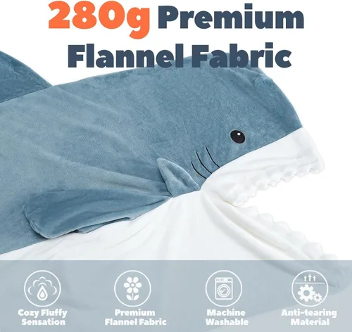 Vista 3 de Touchat Manta de Tiburón, Disfraz de Enterizo para Adulto, Manta Suave y Acogedora de Franela con Dibujos de Animales para Cosplay, Manta con Azul