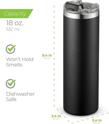 Vista 7 de SipX™ Vaso aislado delgado de 18 onzas con tapa y pajilla, acero inoxidable aislado al vacío, a prueba de fugas, apto para portavasos - Perfecto