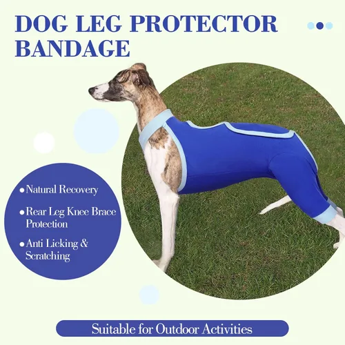 Vista 4 de ROZKITCH Manga de pierna para cirugía para perros, piernas traseras, macho y hembra para evitar lamer heridas, codo, rodillera, traje de Azul