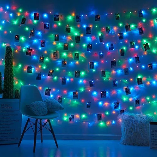 Vista 3 de Luces de Cadena Solares Luces de Navidad Solares 200 LED 72 Pies 8 Modos Luces de Cadena para Exteriores Impermeables para Jardín Fiesta Patio Hogar