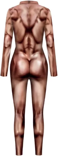 Vista 2 de HSQSMWJ Disfraz de hombre con estampado 3D para cosplay, músculos verdes, disfraz de Halloween Desnudo