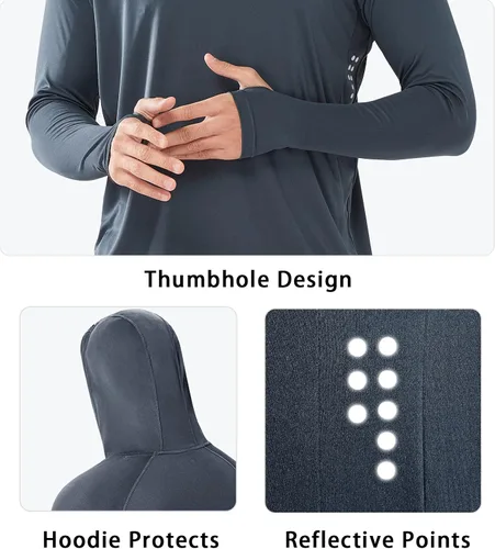 Vista 4 de NORTHYARD Men's UPF 50+ Hoodie Shirts Rash Guard Long Sleeve Sun Protection SPF Swim Shirt UV for Running Hiking Fishing