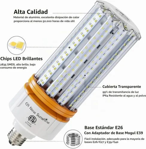 Vista 3 de Bombilla LED tipo mazorca equivalente a 1000 vatios, bombillas LED tipo mazorca de 15000 lúmenes, 5000 K, luz blanca diurna, base E26/E39 media