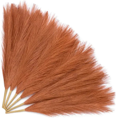 Vista 17 de Serwalin Decoración de zacate de las pampas rosa intenso, rosa rubor y rosa, 17.7 pulgadas 6 piezas de zacate de las pampas sintético, zacate A Abby