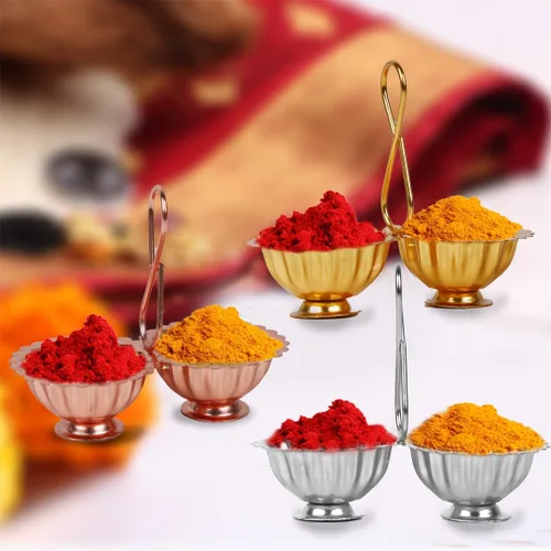 Vista 4 de Shubhkart Haldi Kumkum Stand - Surtido (paquete de 3)