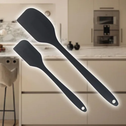 Vista 10 de Juego de espátulas de silicona resistente al calor, espátula de goma de grado alimenticio, 6 piezas, color negro Negro (balck)