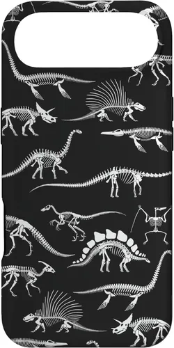 Vista 27 de Funda para iPhone 17 con diseño de huesos de dinosaurio fosilizado con animales prehistóricos