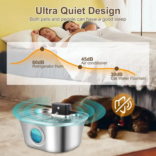Vista 6 de Fuente de agua inalámbrica para gatos, acero inoxidable, dispensador de agua grande de 3.2 L para perros con boquilla, alimentador automático