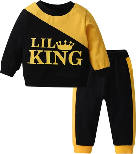 Vista 16 de Conjunto de 2 piezas de sudadera con estampado de letras de manga larga y pantalones para bebé niño Negro