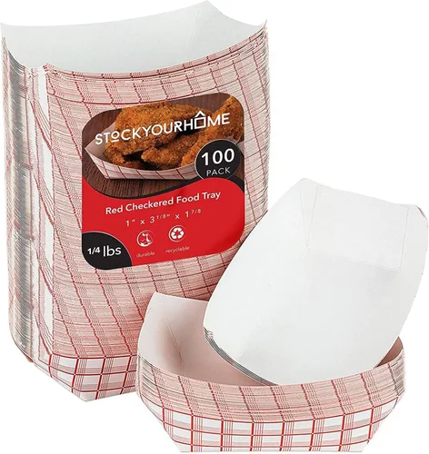 Vista 14 de Botes pequeños de papel para alimentos (paquete de 100) bandejas desechables de 1 libra a cuadros rojos y blancos, botes de comida ecológicos, botes