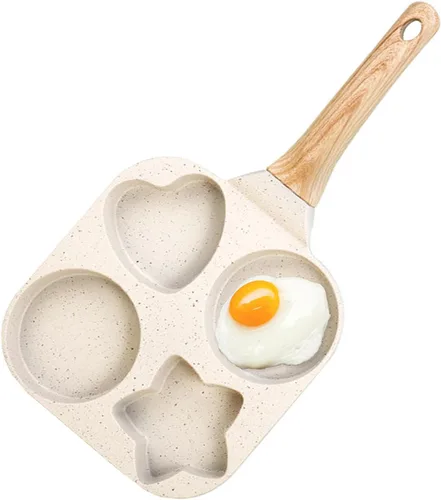 Vista 8 de JUSTUP Sartén antiadherente, sartén para huevos de 4 tazas, sartén dividida antiadherente, sartén de granito saludable de 7.5 pulgadas con mango