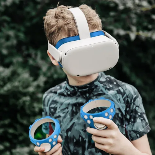 Vista 8 de TNP Silicone Cover Set for Oculus Quest 2 Meta Quest 2 Controller Protector Blue 3 in 1 Silicone VR Face Cover, Protective Lens Cover, VR Headset