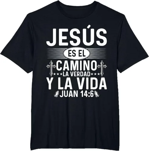 Vista 28 de Camisetas Cristianas en español Versículos Biblia Juan 14:6 Camiseta, Negro, S