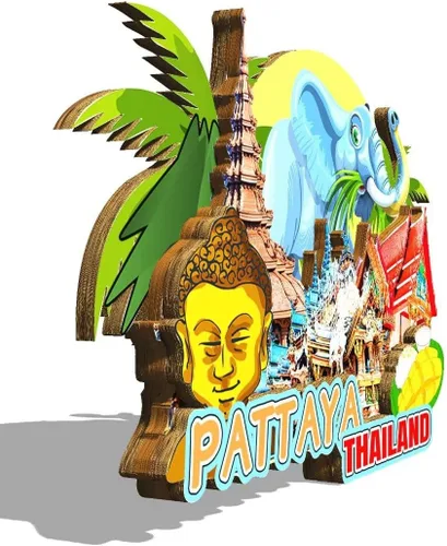 Vista 2 de Imán de madera para nevera de Pattaya Tailandia Monumentos 3D de viaje, coleccionables, recuerdos, decoración hecha a mano