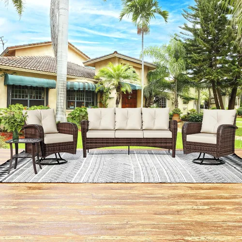 Vista 15 de Sofá de 3 asientos para patio de 73 pulgadas, sofá de mimbre de mimbre, asiento profundo con marco de acero, muebles de conversación al aire libre