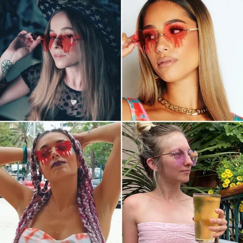 Vista 3 de JOVAKIT Melting Heart Shaped Sunglasses for Women Men Retro Rimless Tears Love Sun Glasses Rave Party Halloween Glasses