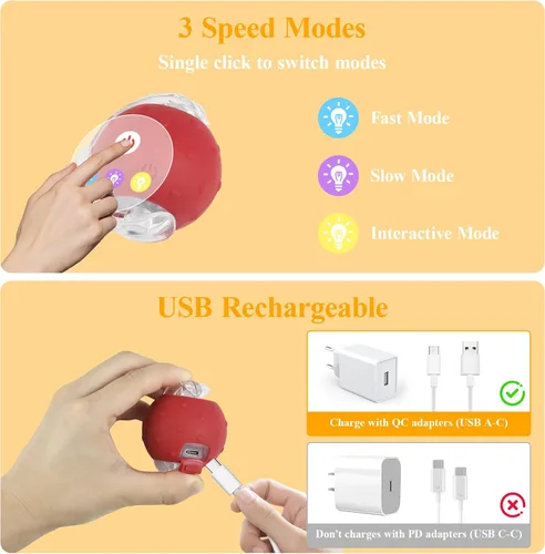 Vista 4 de Juguetes interactivos para gatos para interiores, bolas de gato automáticas para esconderse en bolsa, con 2 bolas, 3 colas, alfombra de juego de 5