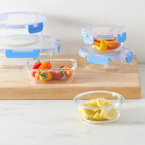 Vista 5 de Amazon Basics Recipientes de vidrio para almacenamiento de alimentos con tapas con cierre, juego de 7, 14 piezas incluyendo tapas, sin BPA