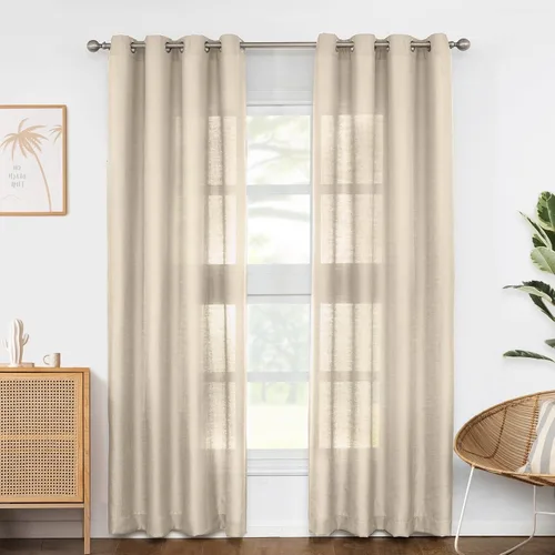 Vista 10 de Melodieux Cortinas Semitransparentes Negras de 63 Pulgadas de Largo para Ventanas Pequeñas de Sala de Estar y Dormitorio con Aspecto de Lino Rústico