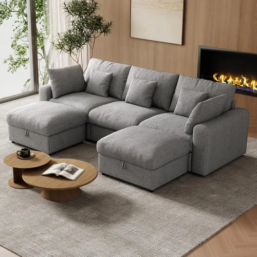 Vista 22 de WorthFurni Sofás seccionales Cloud de 110 pulgadas para sala de estar, sofá modular con asiento profundo, sofá convertible en forma de L con otomana