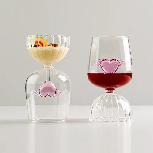 Vista 8 de Pink Love - Copa de vino tinto de cristal, copas de vino románticas en forma de corazón, copa de vino de vidrio creativa, copa de copa de champán #1