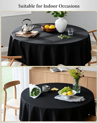 Vista 5 de BESTVIP Manteles redondos de poliéster de 60 pulgadas Se adapta a mesas de 20 a 48 pulgadas Funda decorativa lavable de tela para restaurantes