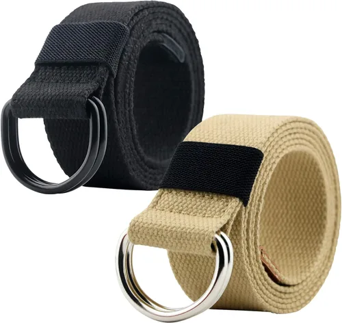 Vista 9 de Cinturón con anillo en D, cinturón de lona casual para hombres/mujeres, ancho de 1.5 pulgadas Negro-b