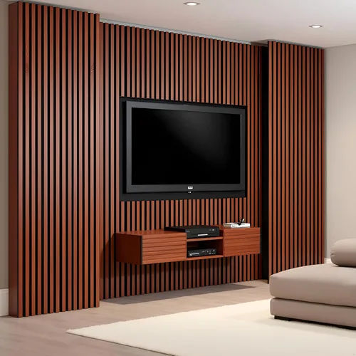 Vista 8 de NAVREX 2 paneles acústicos de listones de madera maciza para pared y techo, panel de pared acanalado 3D resistente al fuego que absorbe el sonido