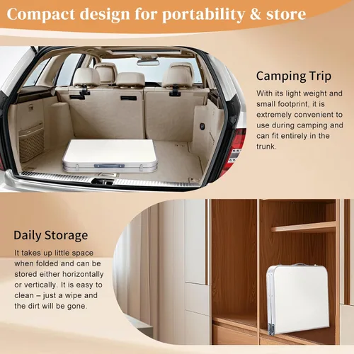 Vista 7 de Mesa plegable portátil multiusos de 35 pulgadas, mesa rectangular de plástico para eventos con asa de transporte, altura ajustable para picnic
