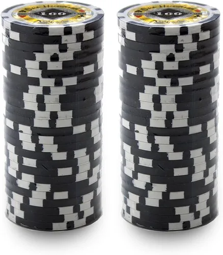 Vista 2 de Brybelly Black Diamond Poker Chip - Compuesto de arcilla pesada de 0.49 oz, paquete de 50 ($100 negro)