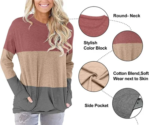 Vista 5 de Angerella - Blusas casuales con bolsillos y de corte holgado para mujer