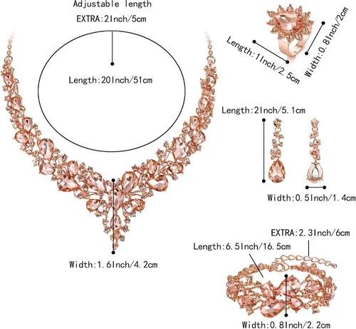 Vista 6 de BriLove - Juego de joyas de boda con cristales austriacos, collar, aretes y pulsera para mujer