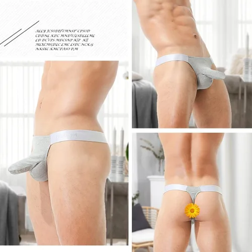 Vista 5 de 4UFIT Tangas de algodón para hombre, suaves, transpirables, con nariz de elefante, ropa interior de tiro bajo, con espalda en T