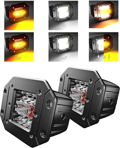 Vista 11 de 2 piezas de cápsulas LED de montaje empotrado de 5 pulgadas, 6 modos luz ámbar/blanca, estroboscópica, antiniebla, luz de marcha atrás, luz