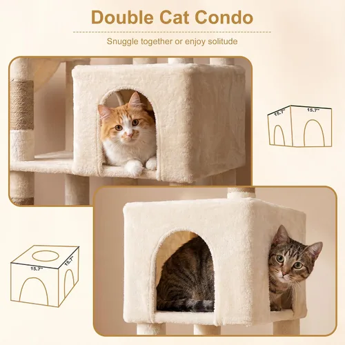 Vista 10 de Heybly Árbol para gatos de 68.1 pulgadas con plataforma superior de gran tamaño y base ancha, torre para gatos grandes de interior con 2
