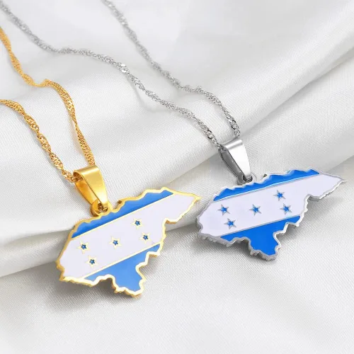 Vista 8 de Collar de cadena ajustable con colgante de mapa de Honduras para hombres, Acero inoxidable, No es una piedra preciosa