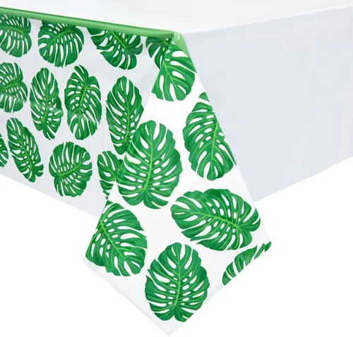 Vista 5 de Manteles de hojas tropicales para luau hawaiano, fiesta de cumpleaños safari baby shower (3 unidades, 54 x 108 pulgadas)
