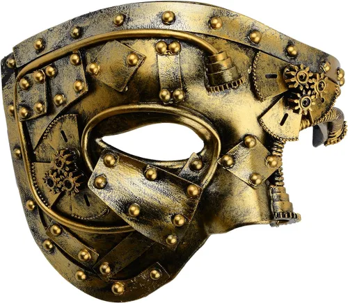 Vista 11 de Hoshin - Máscara para baile de máscaras, decoraciones de Mardi Gras de media cara, máscaras venecianas para hombre Negro