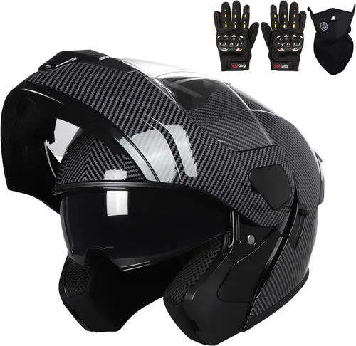 Vista 16 de Casco modular para motocicleta de adultos, con doble visera abatible, cara completa, aprobado por DOT para hombres, mujeres, moto, ATV, UTV, moto