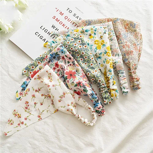 Vista 22 de Pañuelo elástico para el cabello, bandanas para el cabello, bufanda de lunares para mujeres y niñas (flor de satén retro)