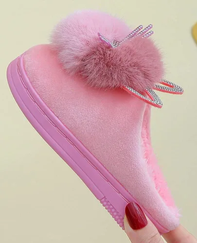 Vista 3 de Pantuflas para niñas y niños, pantuflas de casa de gato, pantuflas mullidas, pantuflas rosadas, pantuflas cálidas de invierno, zapatos suaves