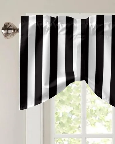 Vista 3 de Cortinas de cenefa con amarre para ventanas, cenefa corta, cortinas de ventana pequeña, baño, sala de estar y cocina, rayas blancas y negras de 60 x