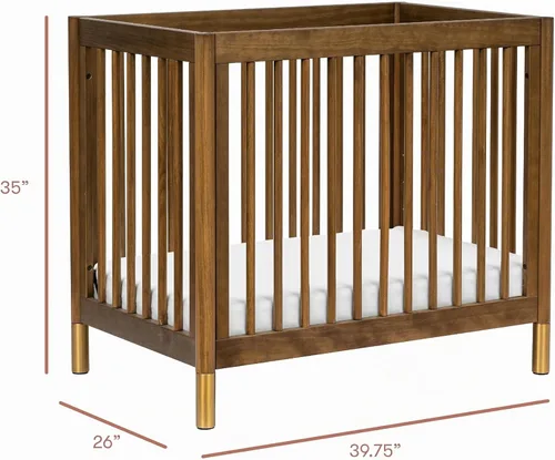 Vista 5 de Babyletto Gelato 4-in-1 Mini Crib, Natural Walnut and Brushed Gold Feet