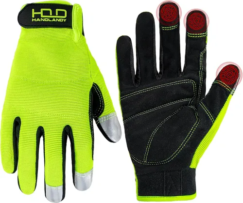 Vista 26 de HANDLANDY Guantes de trabajo para hombre y mujer, guantes de trabajo de mecánicos de uso general con pantalla táctil, guantes de trabajo flexibles