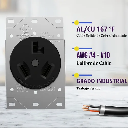 Vista 3 de ENERLITES Toma de secadora 30A, NEMA 10-30R, 125/250V, negro con placa